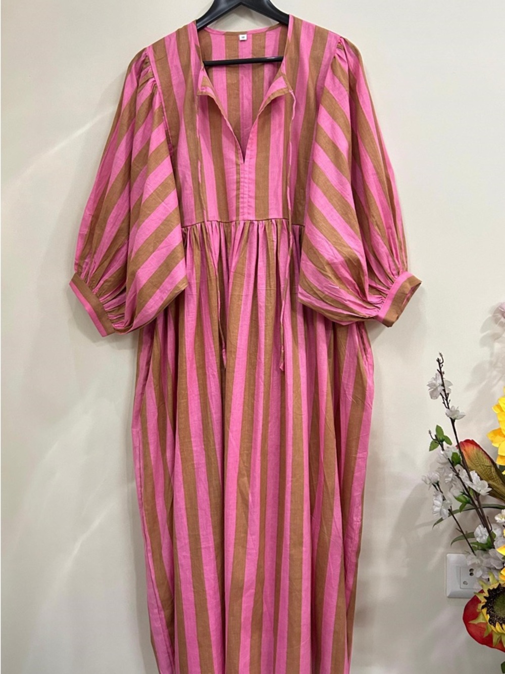 Pink and Brown Striped Maxi Dress